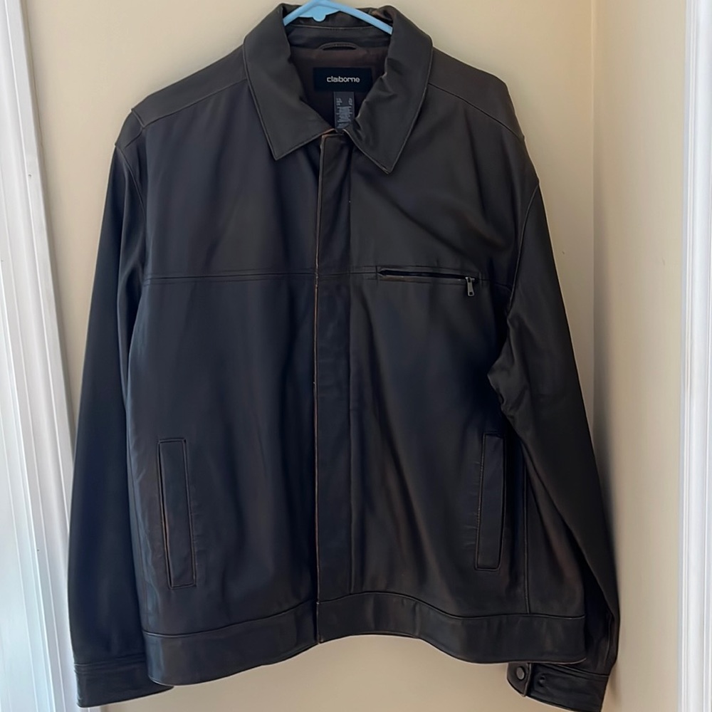 Liz Claiborne Mens XL Dark Brown Leather Coat
